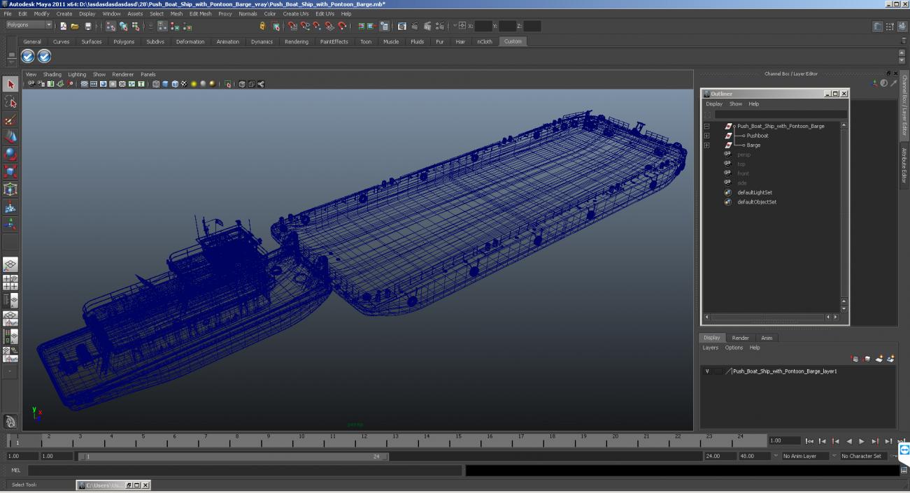 3D Push Boat Ship with Pontoon Barge model