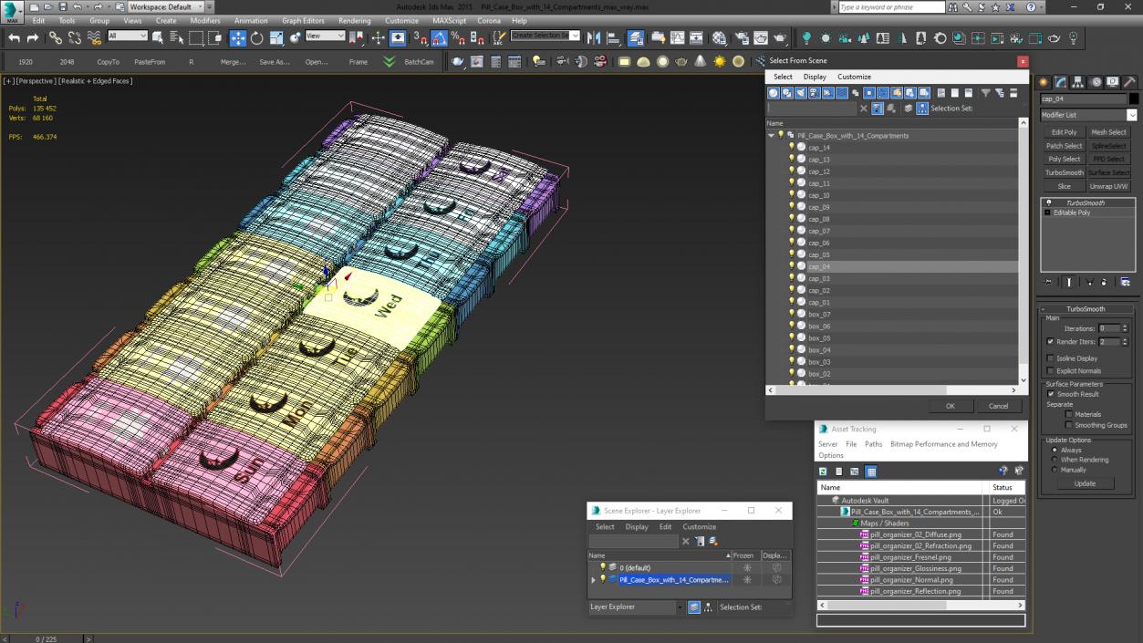 Pill Case Box with 14 Compartments 3D model