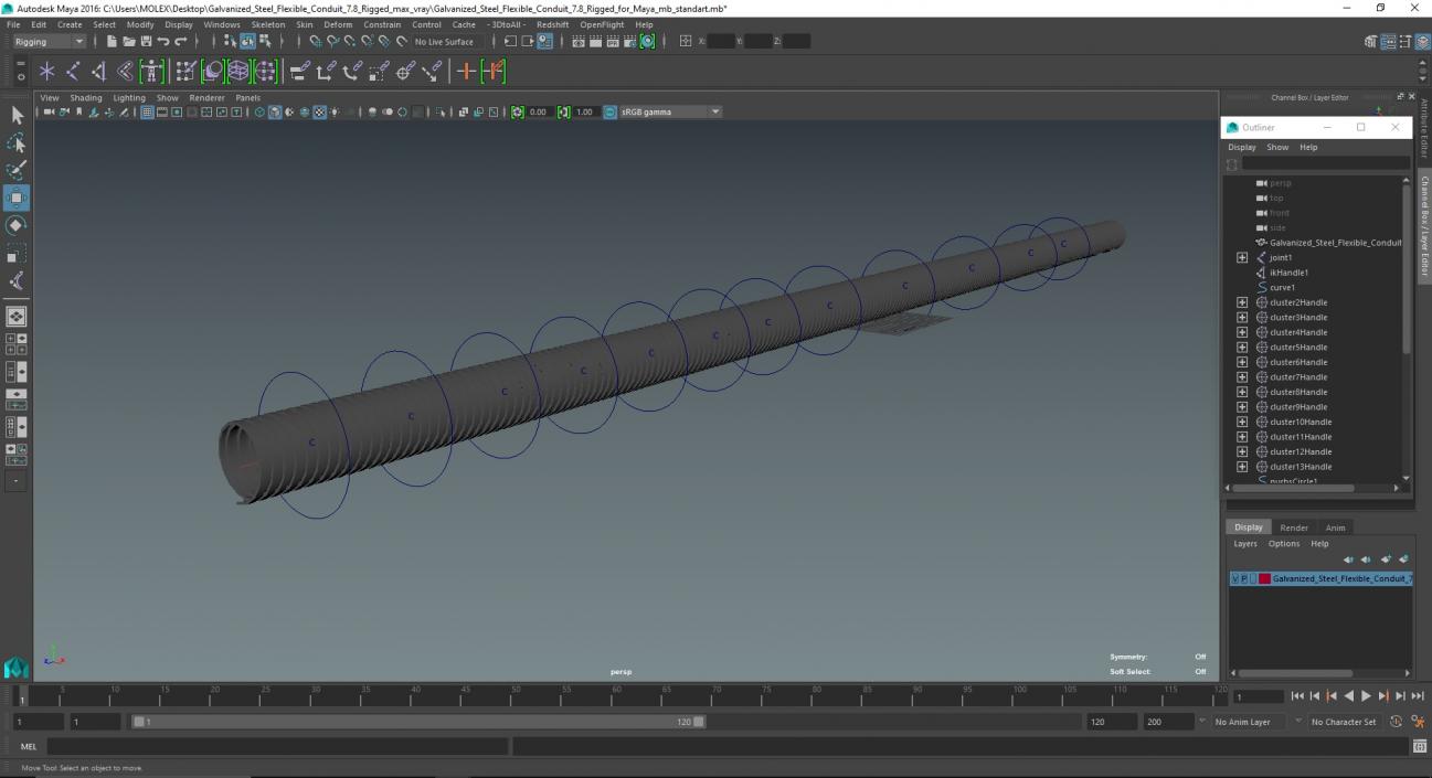 Galvanized Steel Flexible Conduit Rigged for Maya 3D model