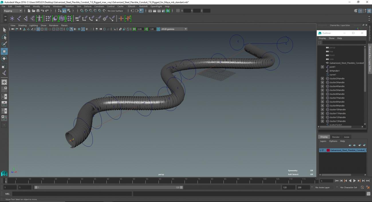 Galvanized Steel Flexible Conduit Rigged for Maya 3D model