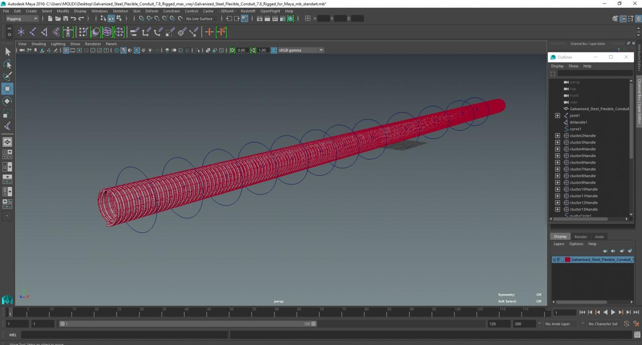 Galvanized Steel Flexible Conduit Rigged for Maya 3D model