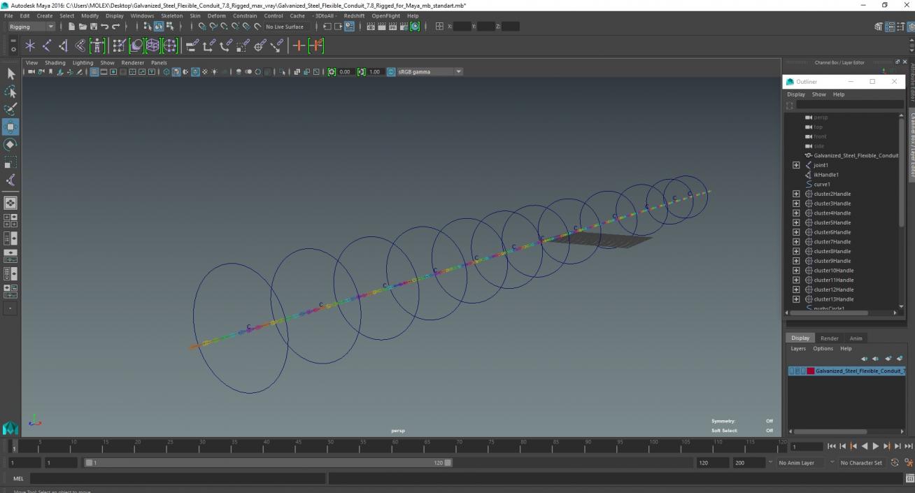 Galvanized Steel Flexible Conduit Rigged for Maya 3D model