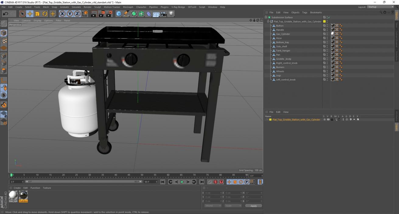 Flat Top Griddle Station with Gas Cylinder 3D