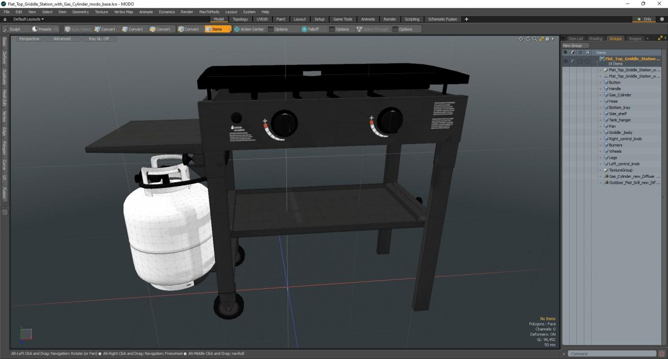 Flat Top Griddle Station with Gas Cylinder 3D