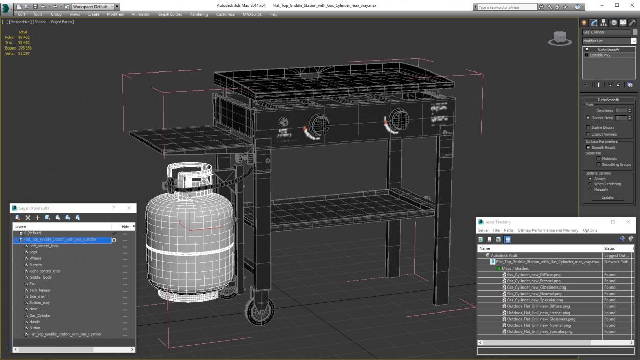 Flat Top Griddle Station with Gas Cylinder 3D