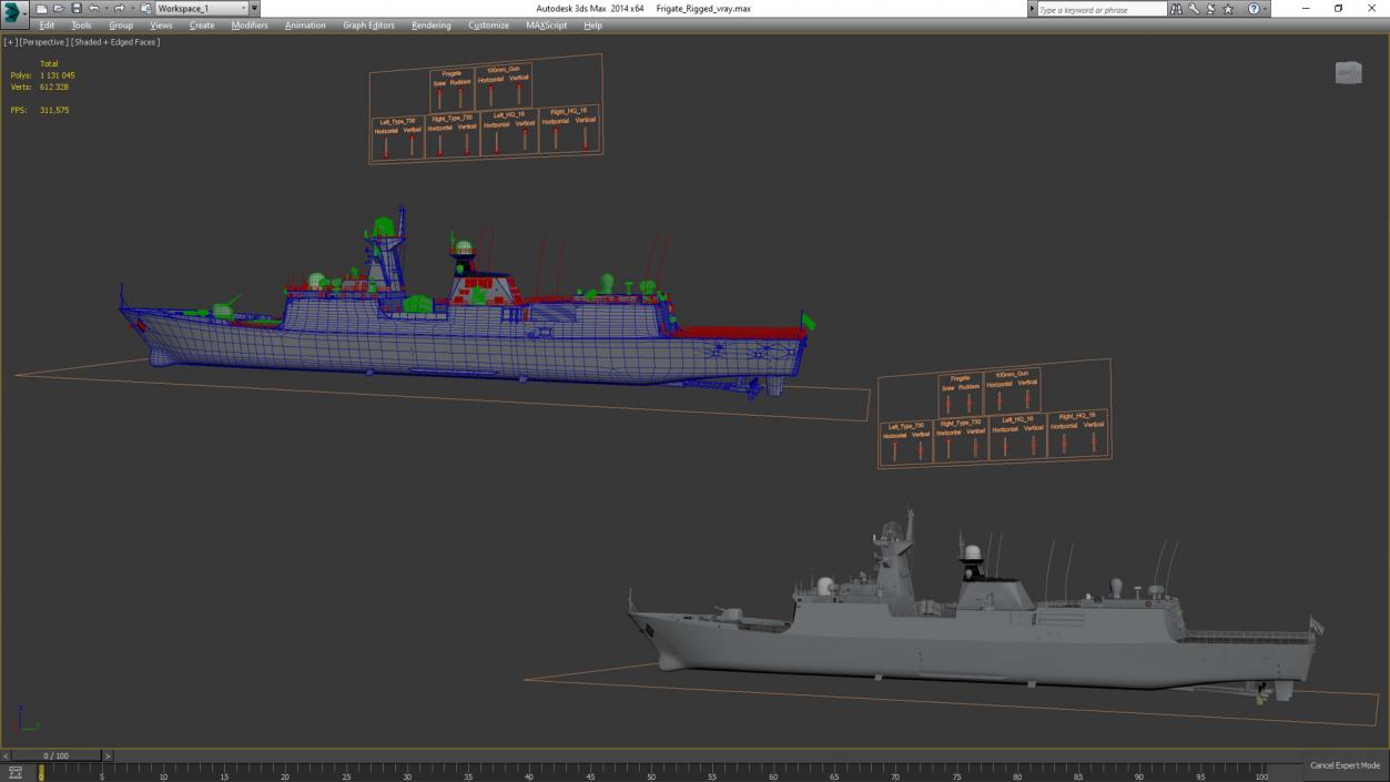 Frigate Rigged 3D model