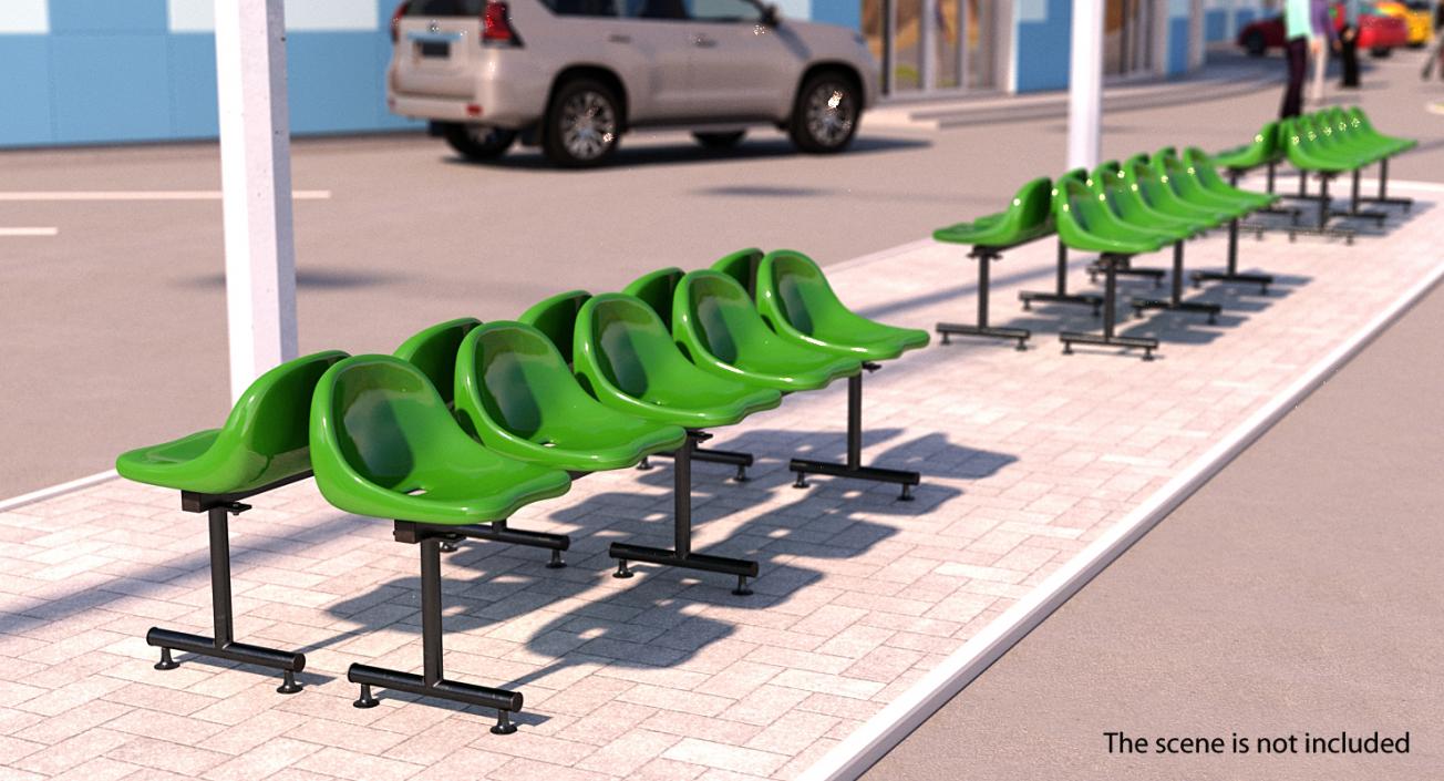 3D model Plastic Chairs Row of 5 Seater