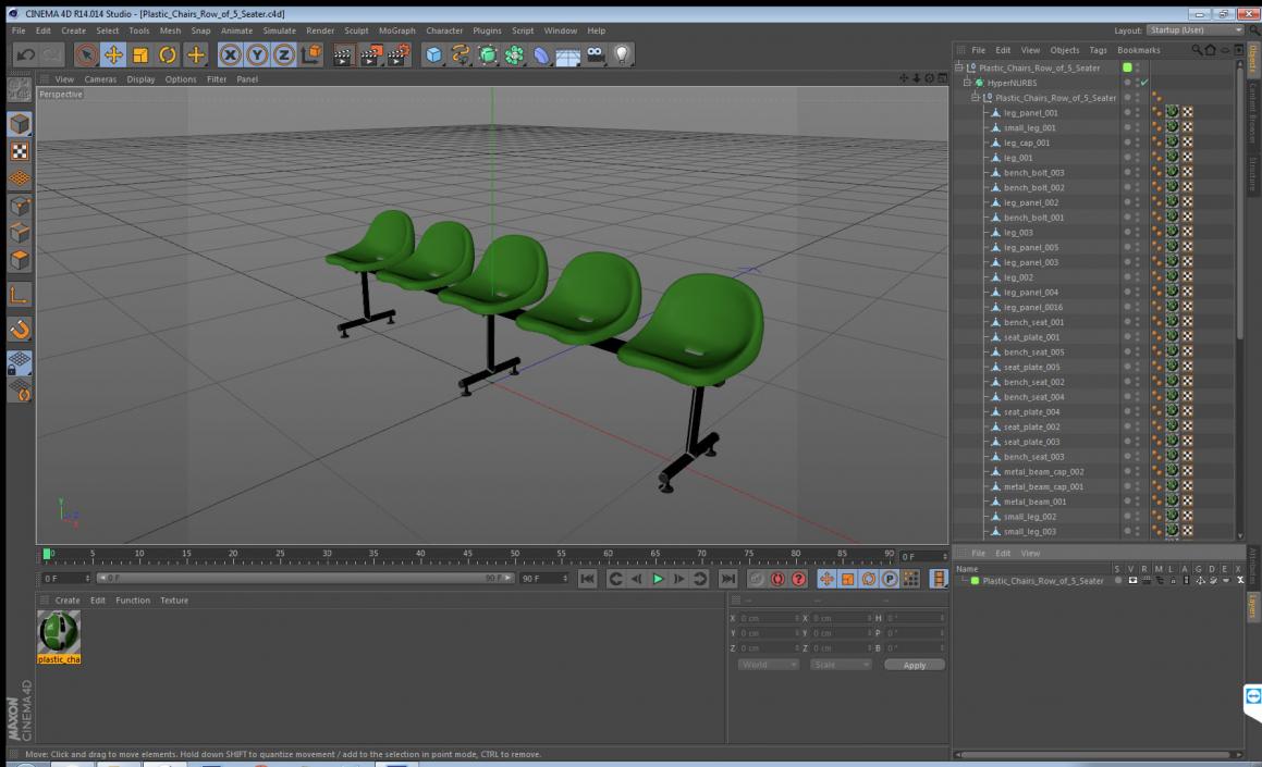 3D model Plastic Chairs Row of 5 Seater