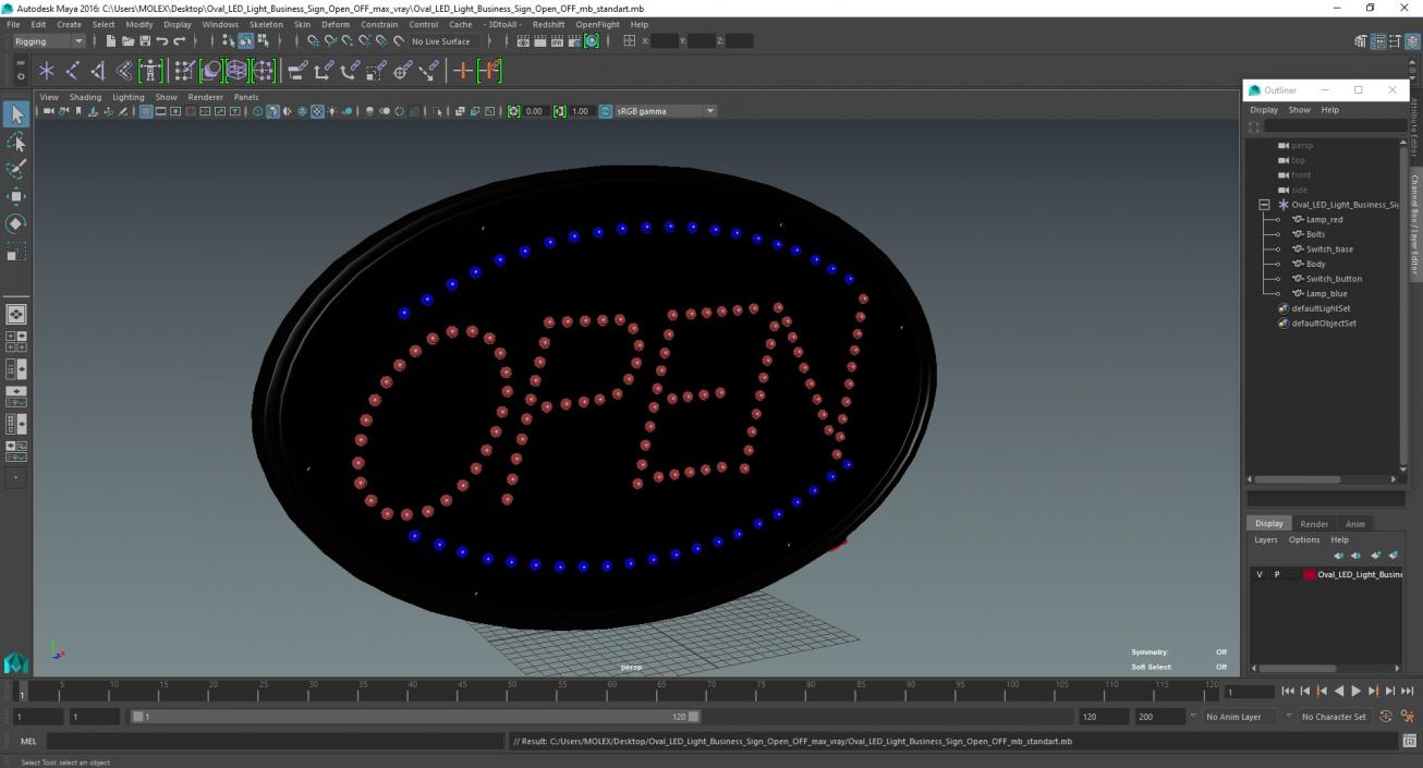 Oval LED Light Business Sign Open OFF 3D