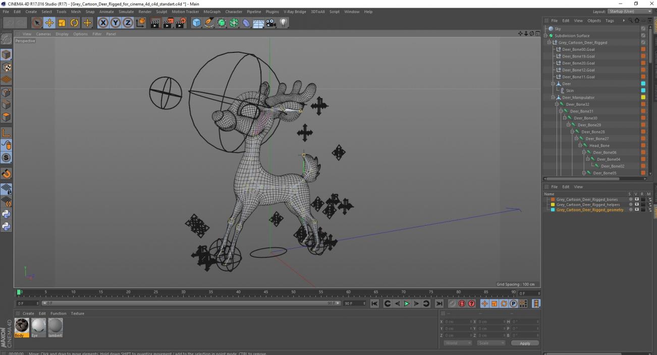 3D Grey Cartoon Deer Rigged for Cinema 4D model