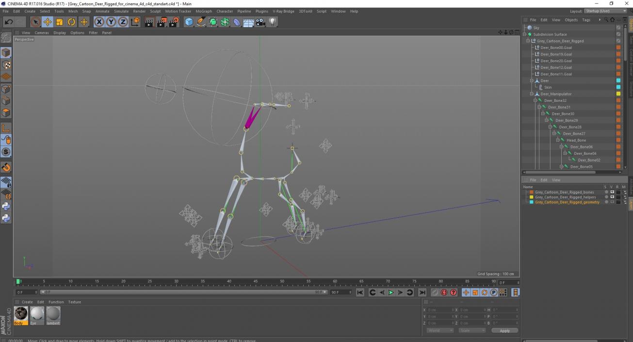 3D Grey Cartoon Deer Rigged for Cinema 4D model
