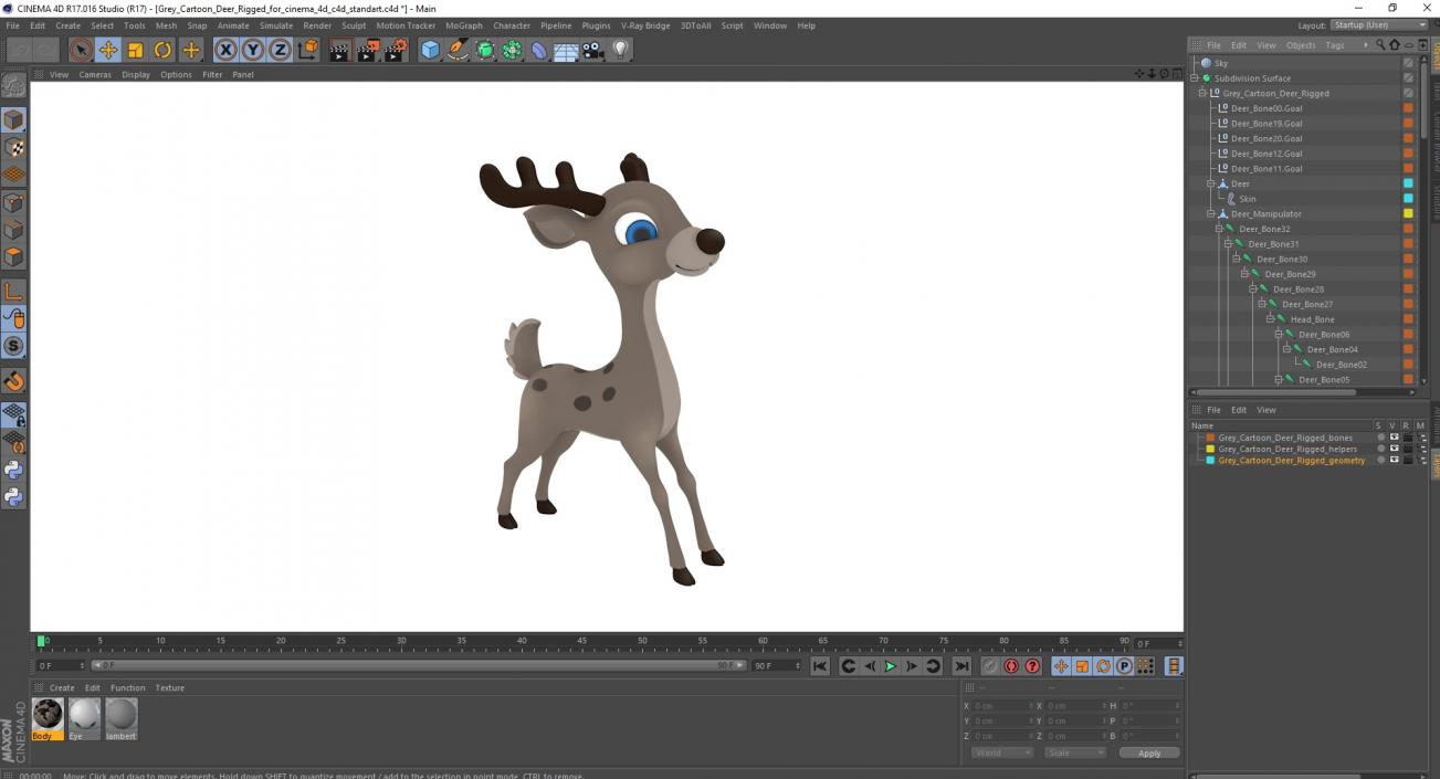 3D Grey Cartoon Deer Rigged for Cinema 4D model