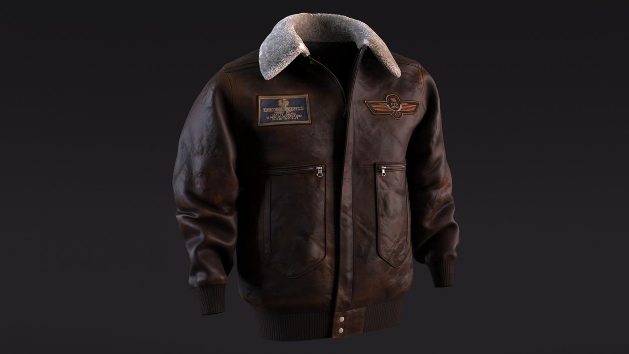 3D Real Leather Aviator Jacket Brown Old Fur