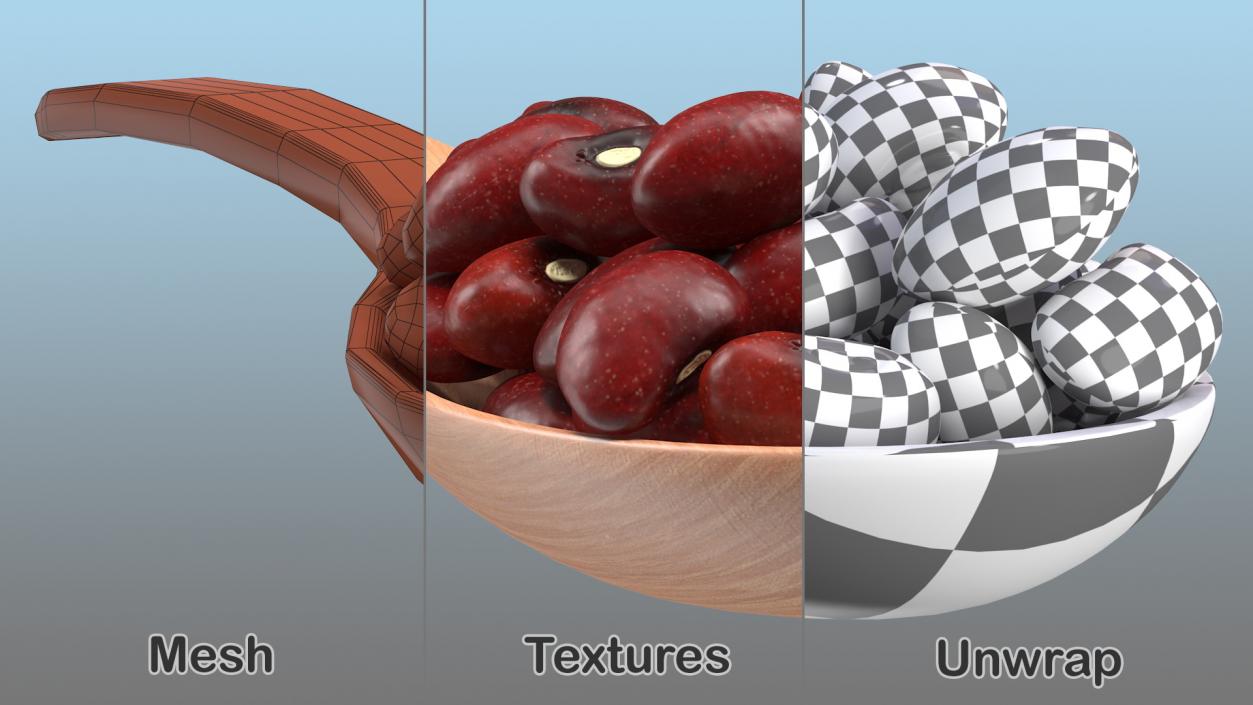 Dark Red Kidney Beans in a Spoon 3D