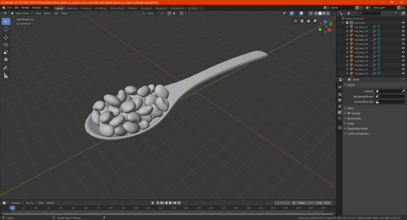 Dark Red Kidney Beans in a Spoon 3D