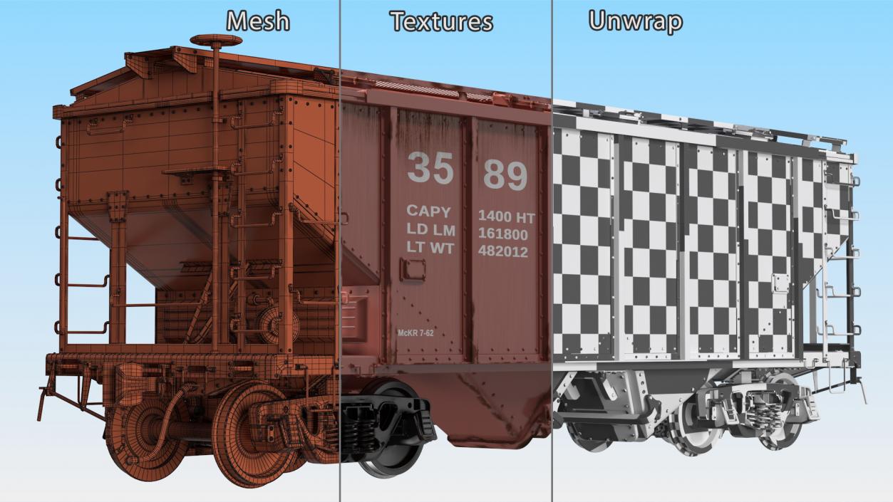 3D model 2 Bay Covered Hopper