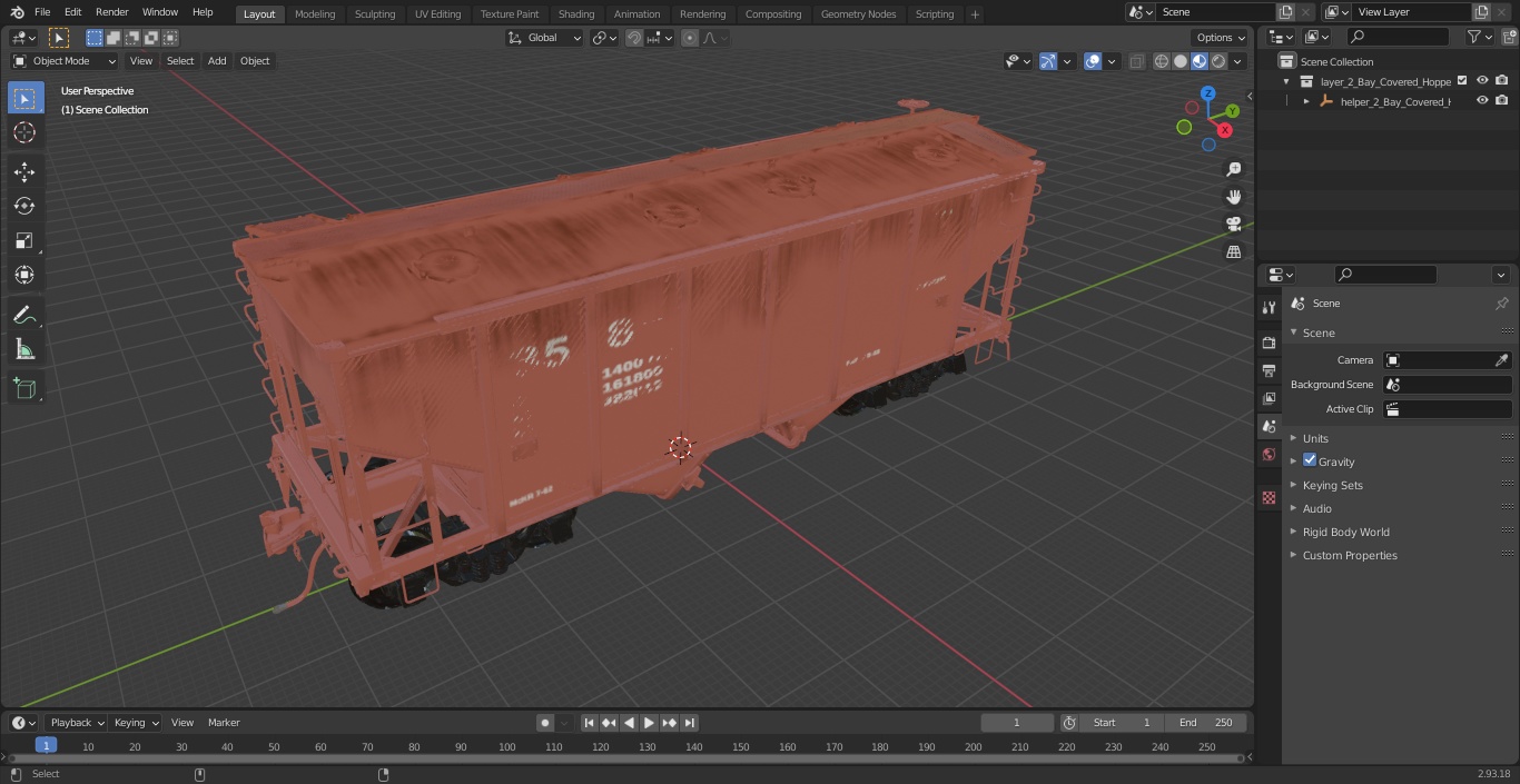 3D model 2 Bay Covered Hopper