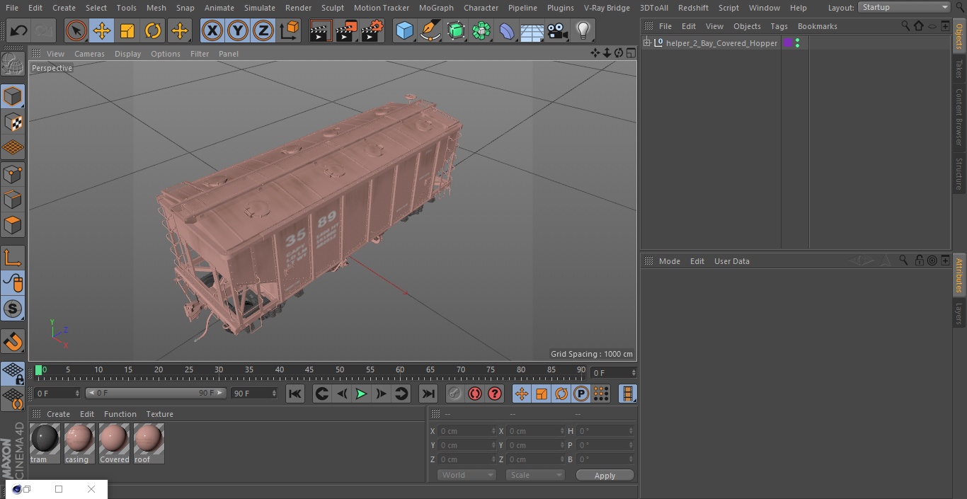 3D model 2 Bay Covered Hopper