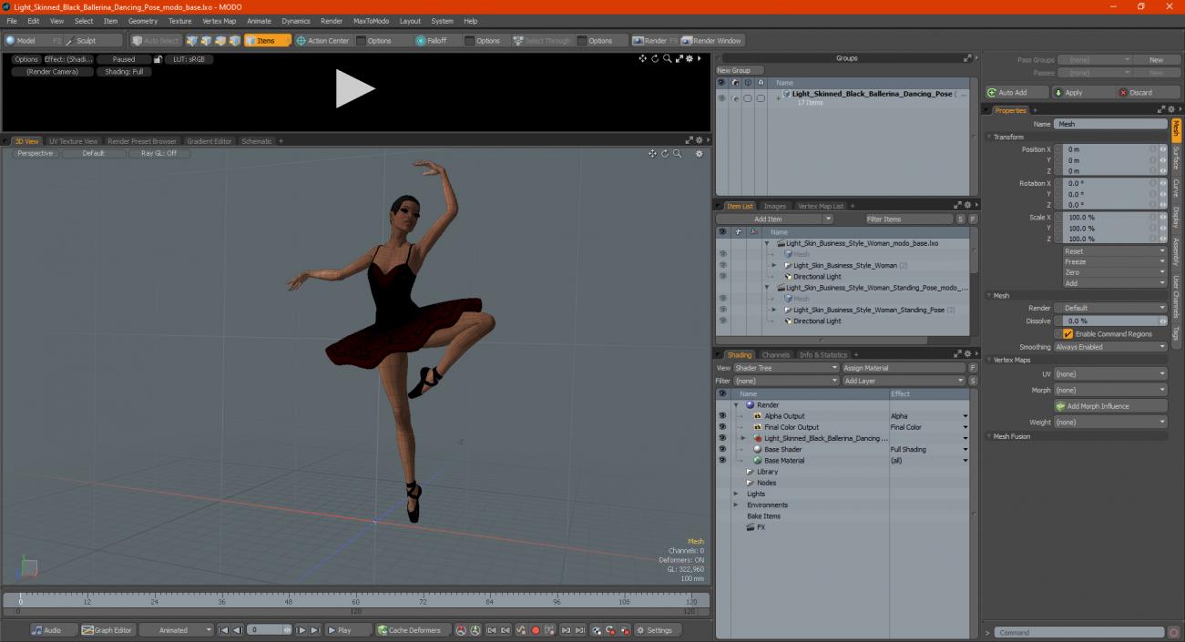 Light Skinned Black Ballerina Dancing Pose 3D