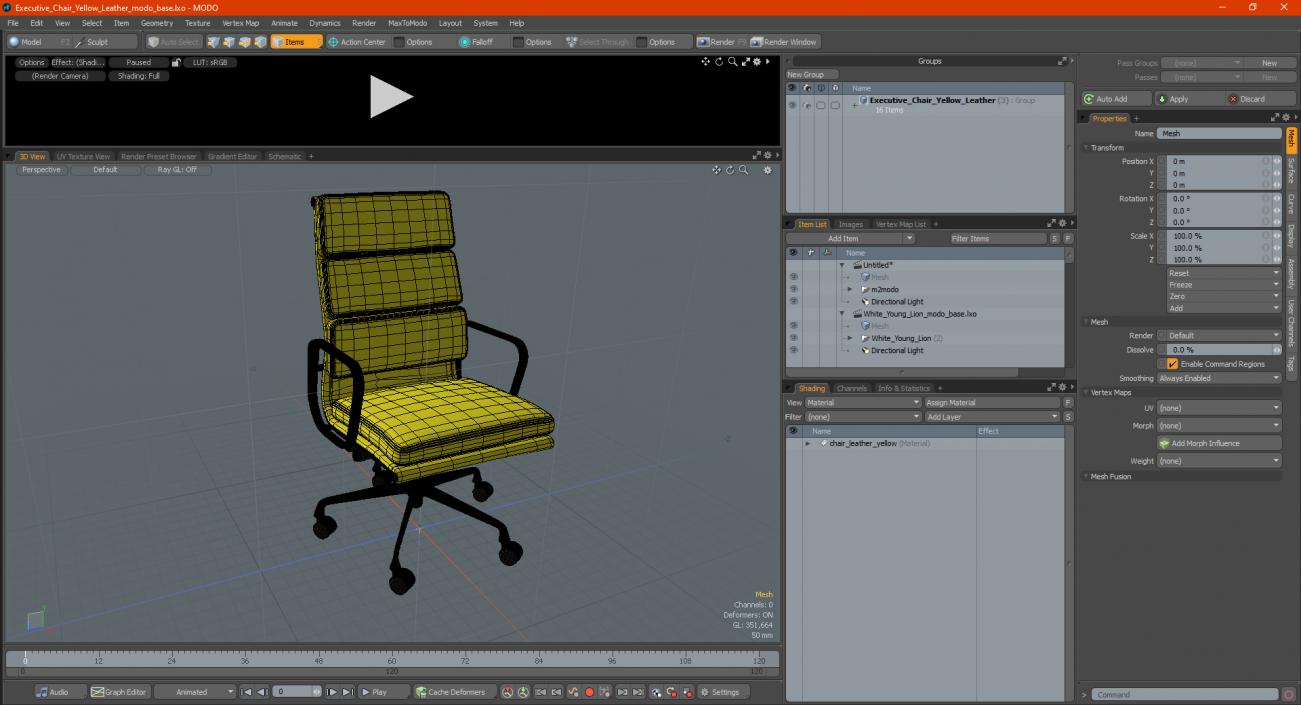 3D model Executive Chair Yellow Leather