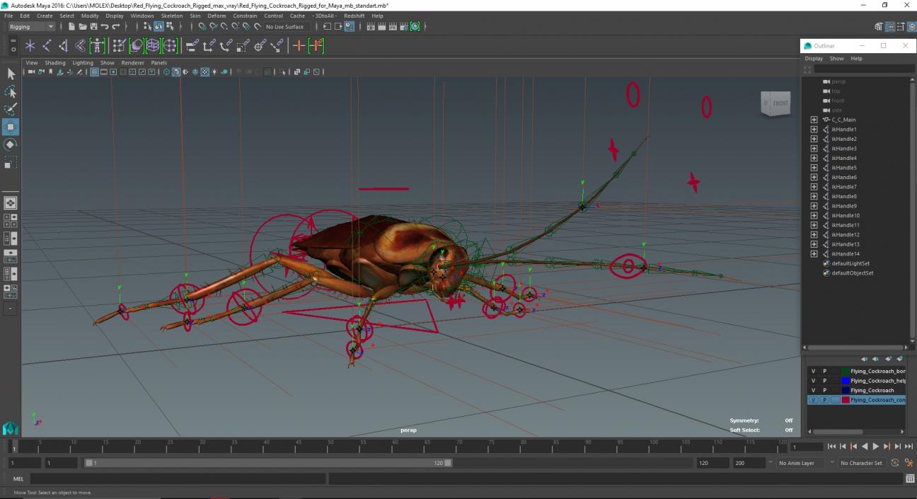 3D Red Flying Cockroach Rigged for Maya