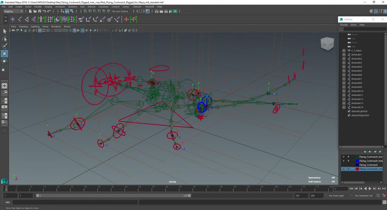 3D Red Flying Cockroach Rigged for Maya