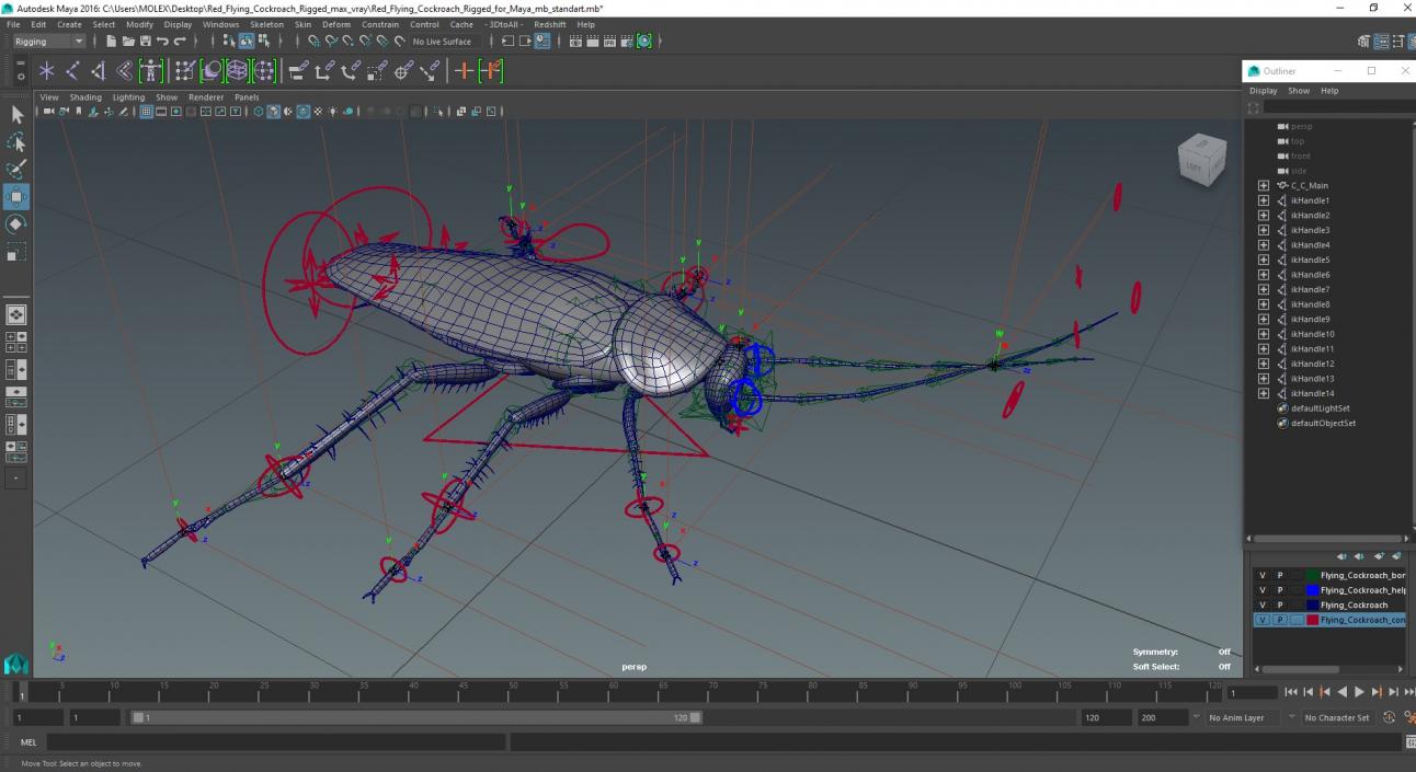 3D Red Flying Cockroach Rigged for Maya