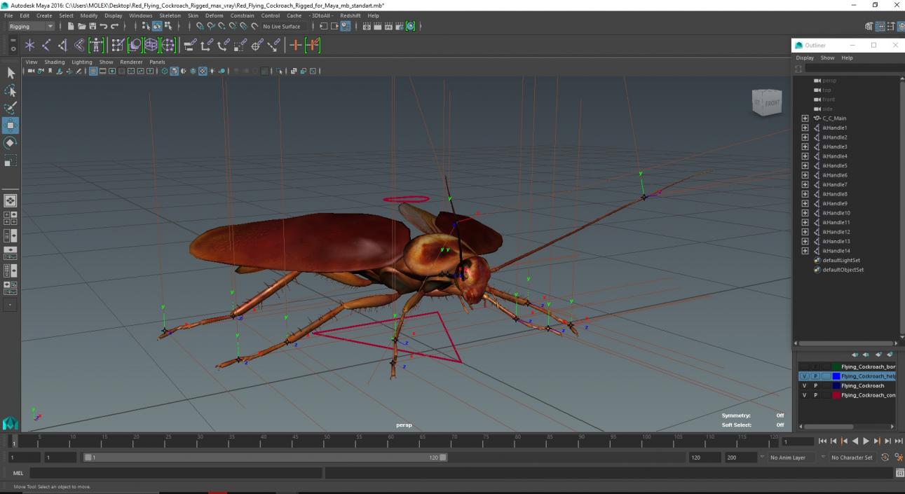 3D Red Flying Cockroach Rigged for Maya