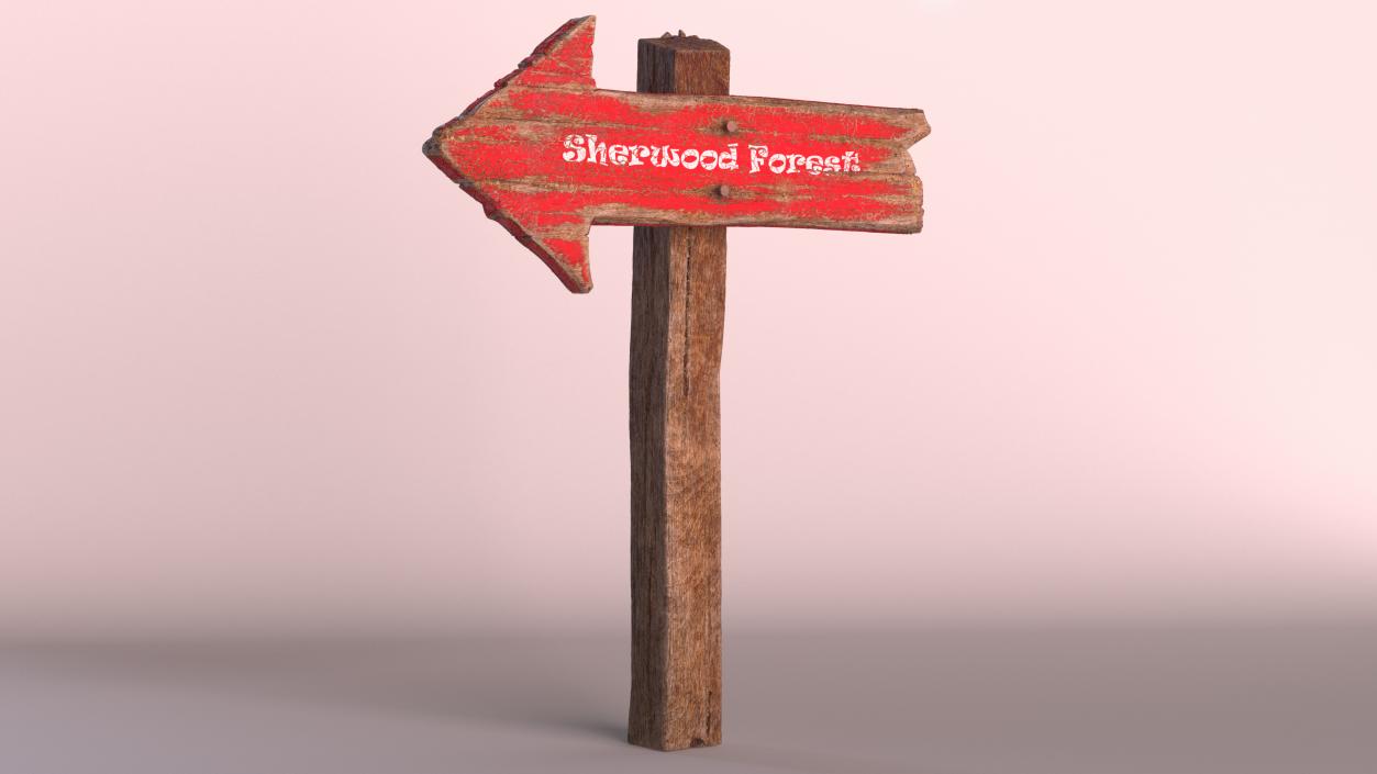 3D Old Wooden Arrow Road Sign