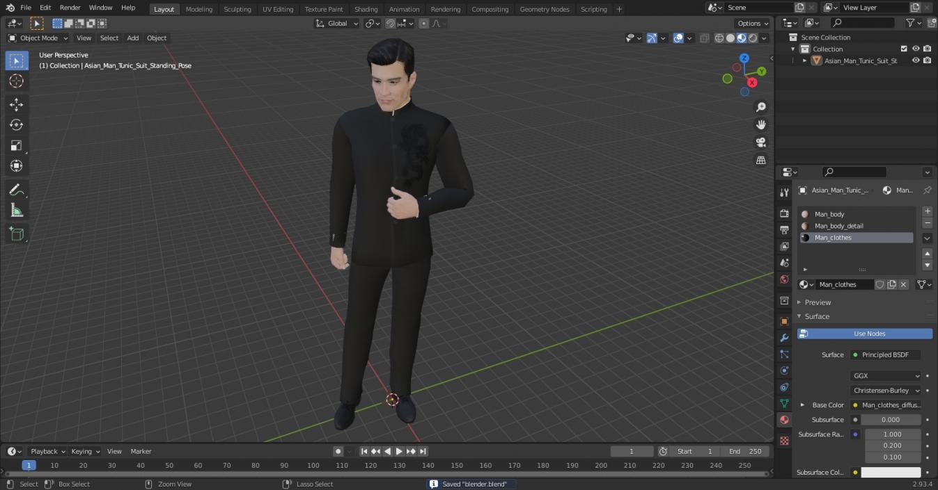 Asian Man Tunic Suit Standing Pose 3D model