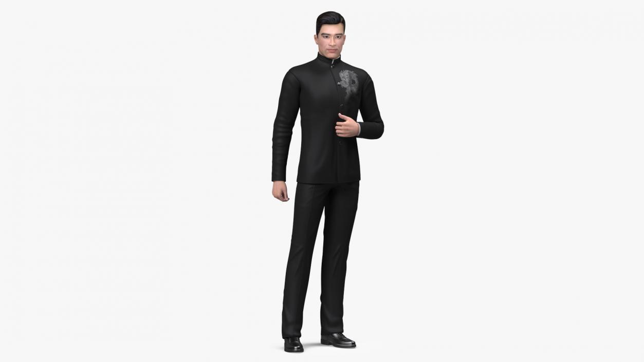 Asian Man Tunic Suit Standing Pose 3D model