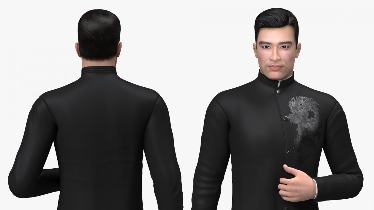 Asian Man Tunic Suit Standing Pose 3D model