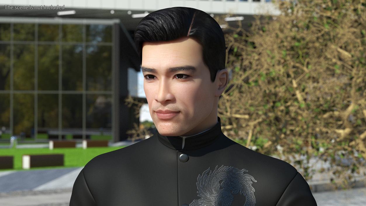 Asian Man Tunic Suit Standing Pose 3D model