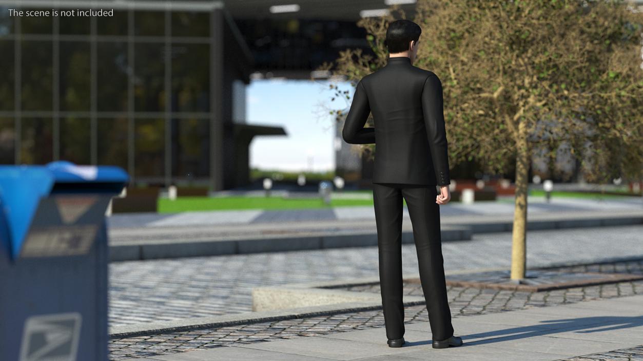 Asian Man Tunic Suit Standing Pose 3D model