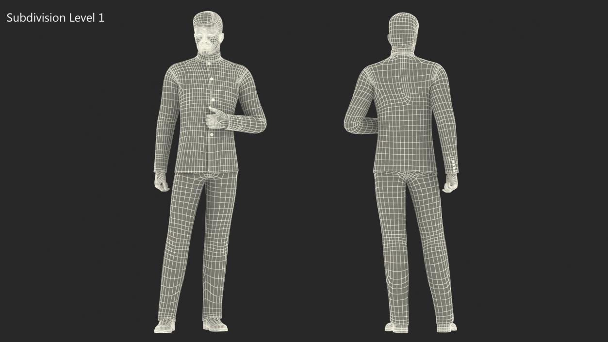 Asian Man Tunic Suit Standing Pose 3D model