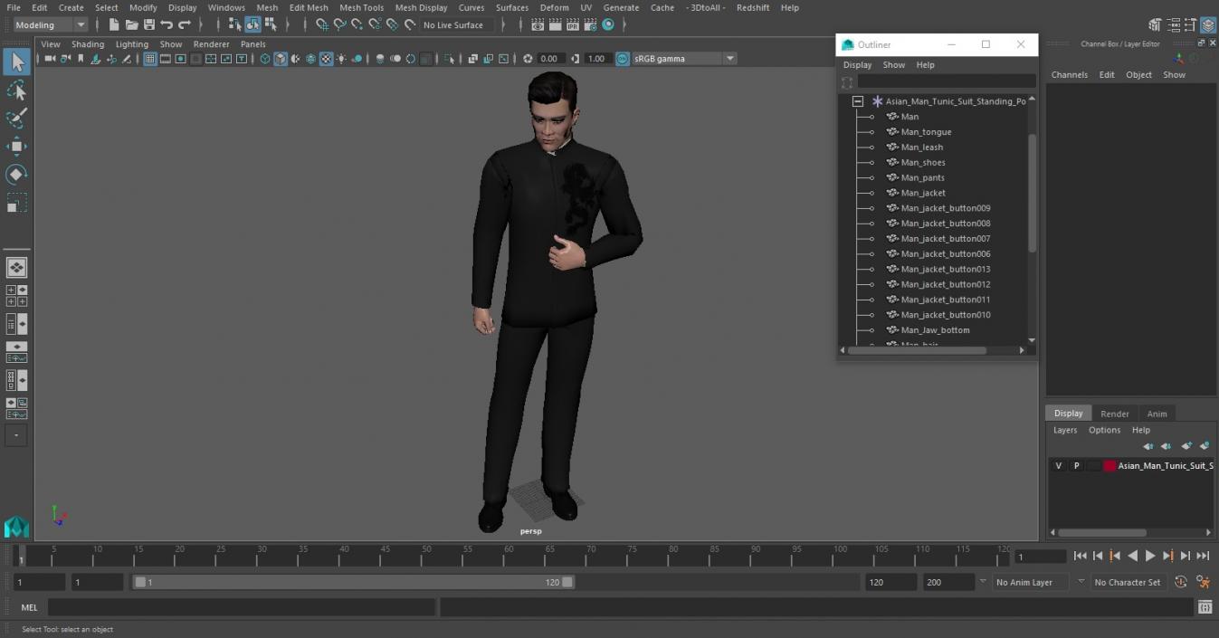 Asian Man Tunic Suit Standing Pose 3D model