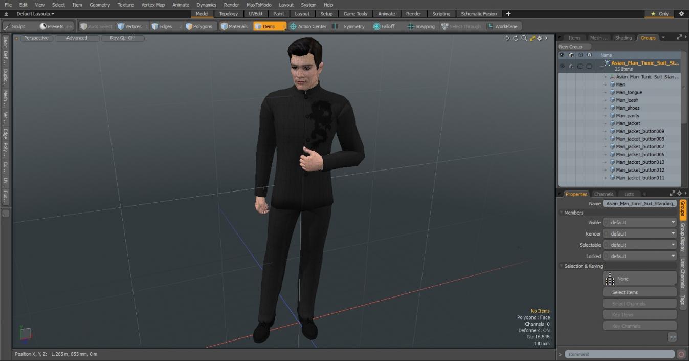 Asian Man Tunic Suit Standing Pose 3D model