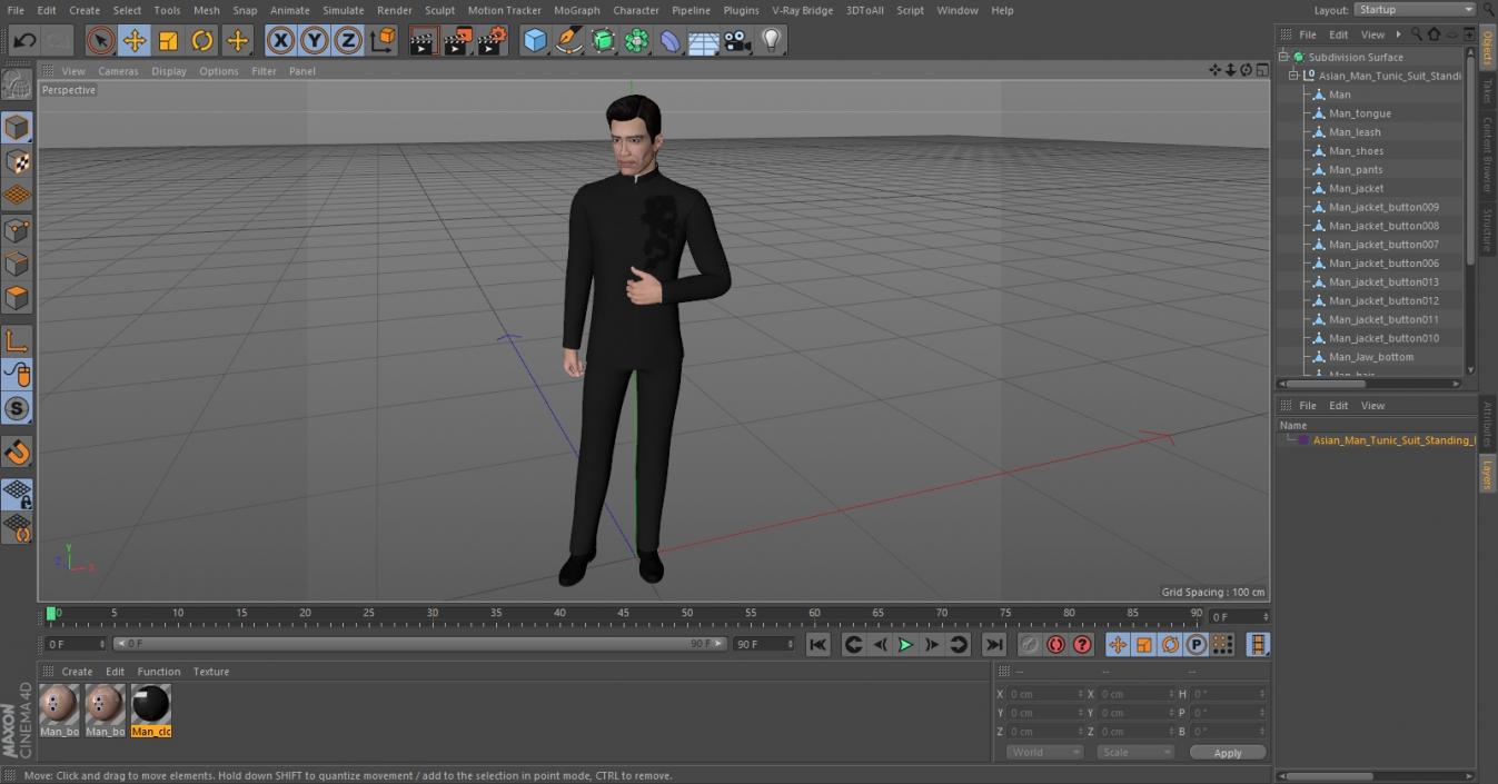 Asian Man Tunic Suit Standing Pose 3D model