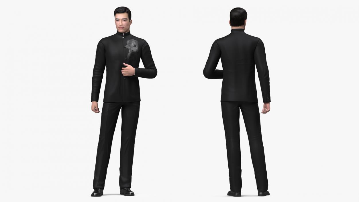 Asian Man Tunic Suit Standing Pose 3D model