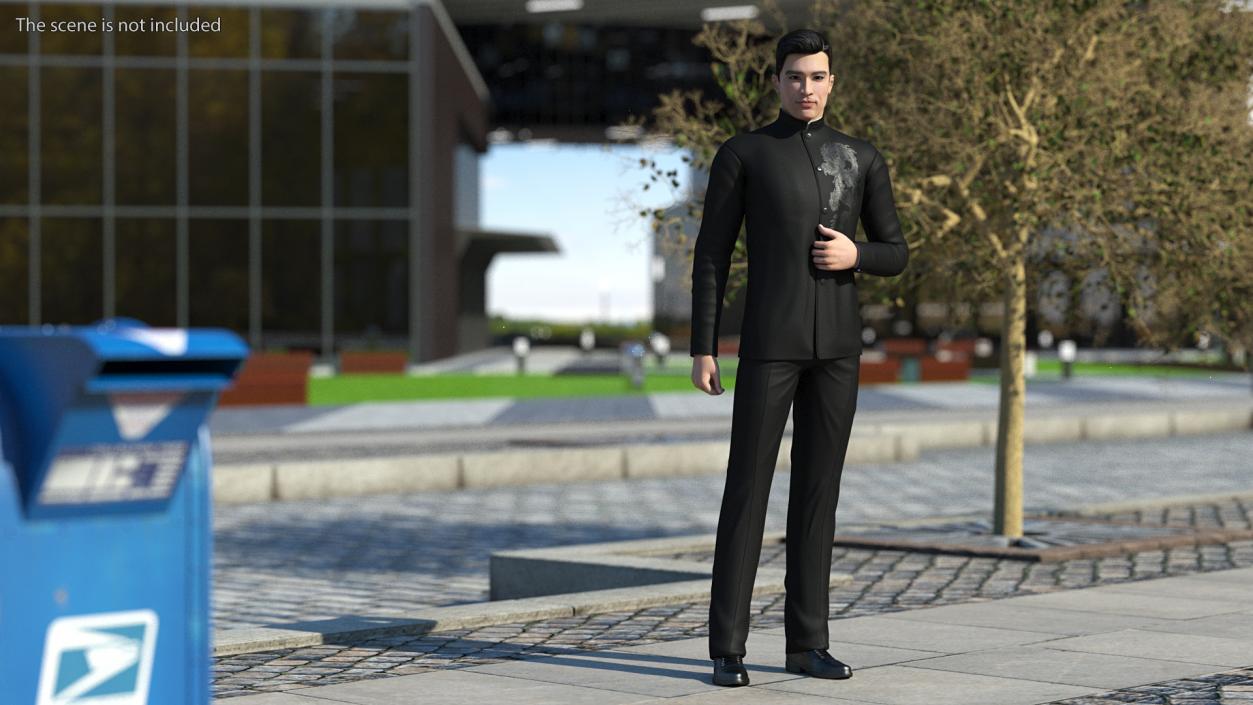 Asian Man Tunic Suit Standing Pose 3D model