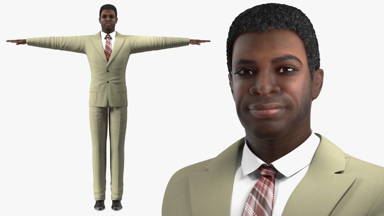 3D Dark Skin Black Man in Formal Suit Rigged