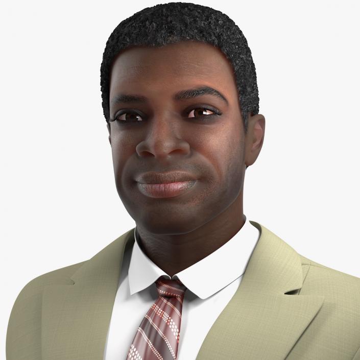 3D Dark Skin Black Man in Formal Suit Rigged