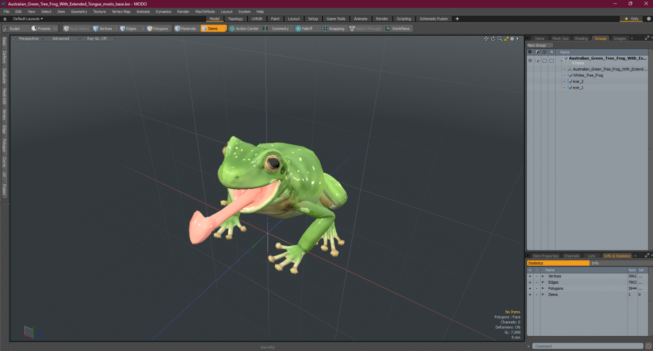 Australian Green Tree Frog With Extended Tongue 3D