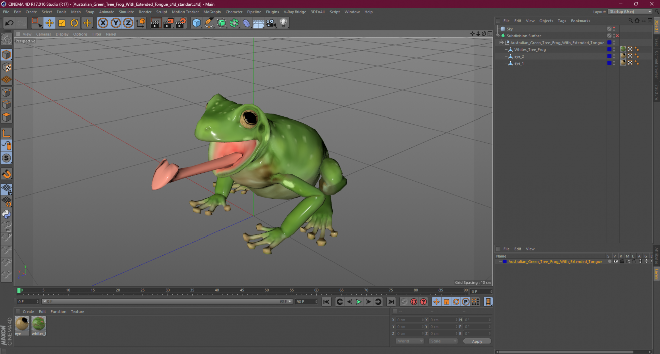 Australian Green Tree Frog With Extended Tongue 3D