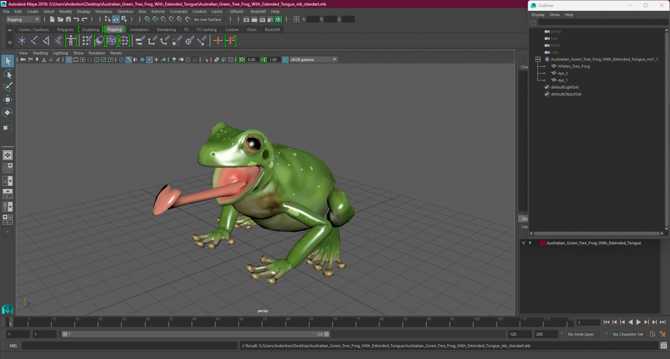 Australian Green Tree Frog With Extended Tongue 3D