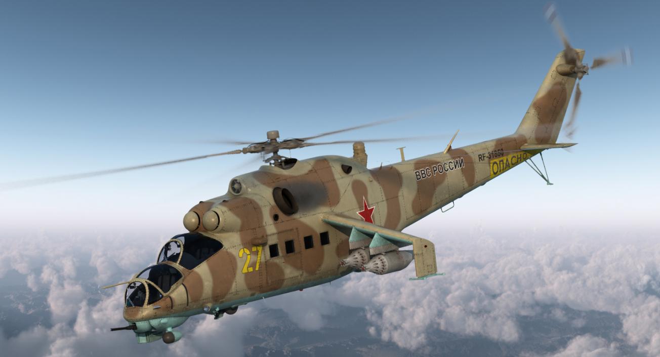 3D Russian Attack Helicopter Mil Mi-24B Hind