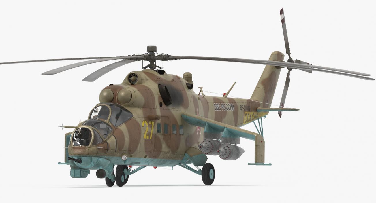 3D Russian Attack Helicopter Mil Mi-24B Hind