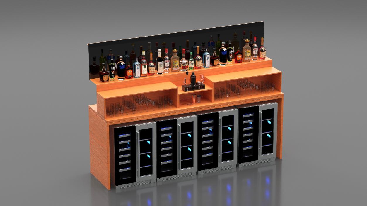 3D Bar Shelve with Alcohols and Wine Coolers