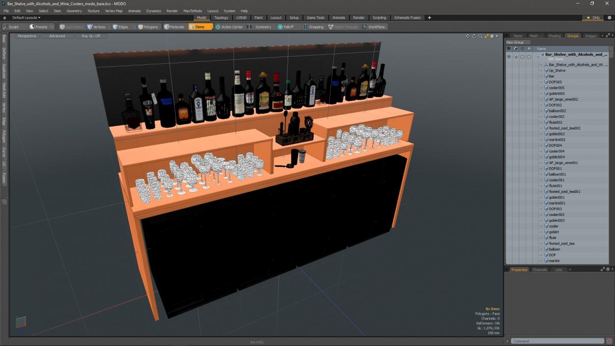 3D Bar Shelve with Alcohols and Wine Coolers