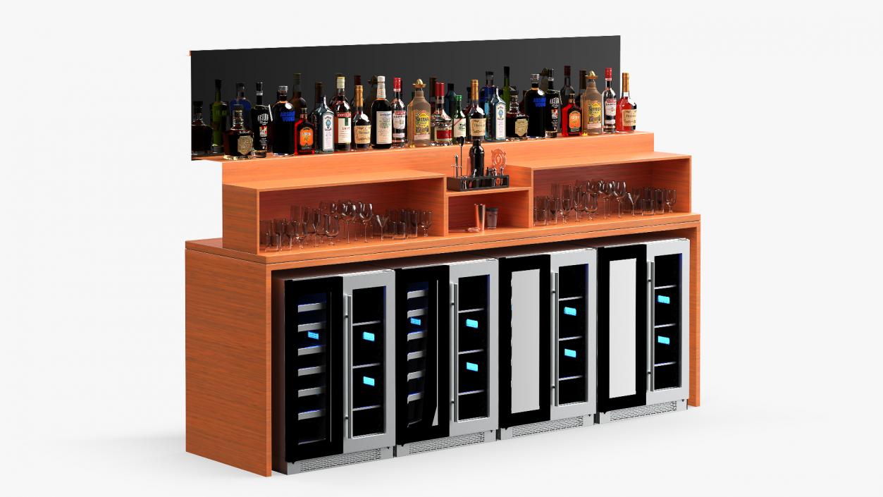 3D Bar Shelve with Alcohols and Wine Coolers